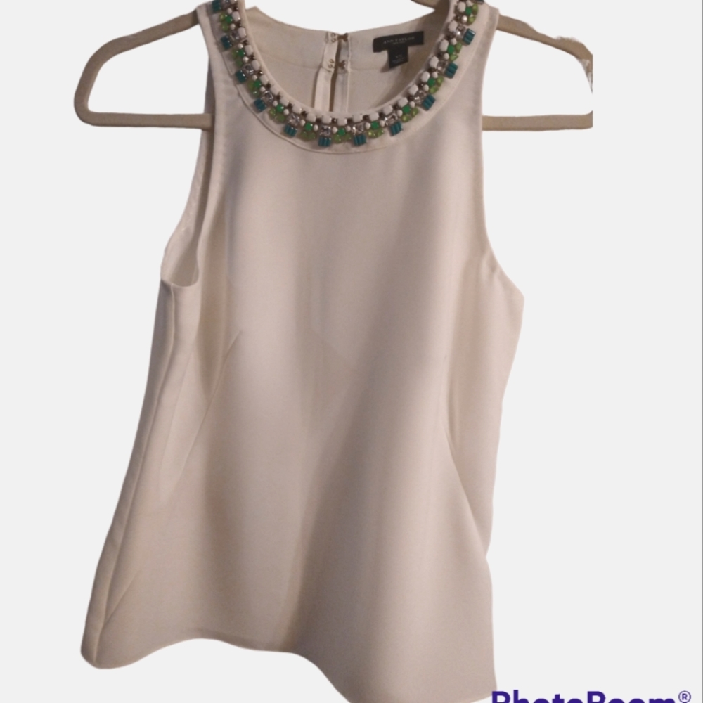 White sleeveless Blouse with Green